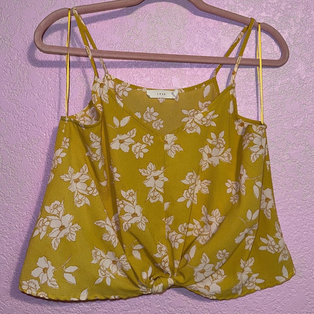 LUSH Devon front knot Floral Yellow Cream Cami blouse M